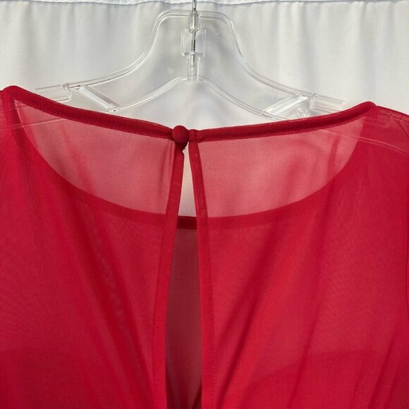 Davids Bridal Womens A Line Dress Red Short Sleeve Illusion Neck Button 6 New - Picture 6 of 11